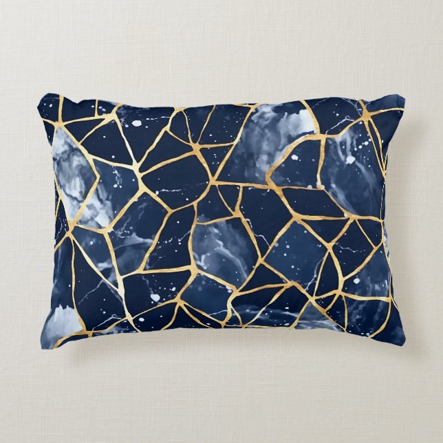 SCHATTEN DER MOSAISCHEN KOPFMUSTER "BLAU & GOLD" DEKOKISSEN (Vorderseite)
