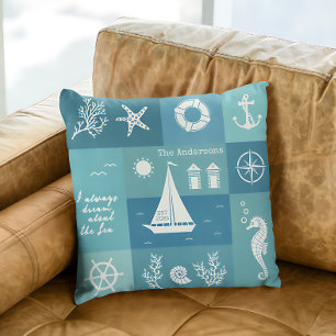 Schatten des Blue Nautical Beach House Kissen