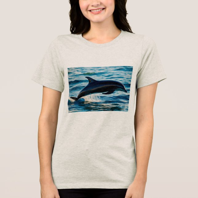 Schatten des Meeres: Der schwarze Delfin Tri-Blend Shirt (Vorderseite)
