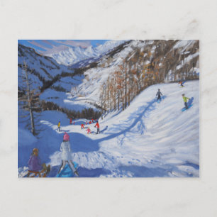 Schatten eines Tannenbaums und Skifahrer Tignes.20 Postkarte