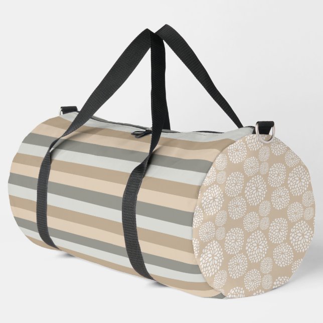 SCHATTEN FÜR BROWN- UND GRAUENSTREIFEN UND BLUME DUFFLE BAG (Linke Ecke)
