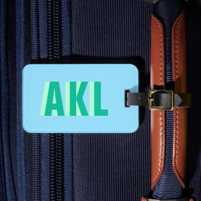 Schatten-Monogramm Pastellblau Grün Personalisiert Gepäckanhänger (Vorderseite Insitu 4)