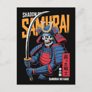 Schatten-Samurai-Skelett-Krieger in blauer Rüstung Postkarte