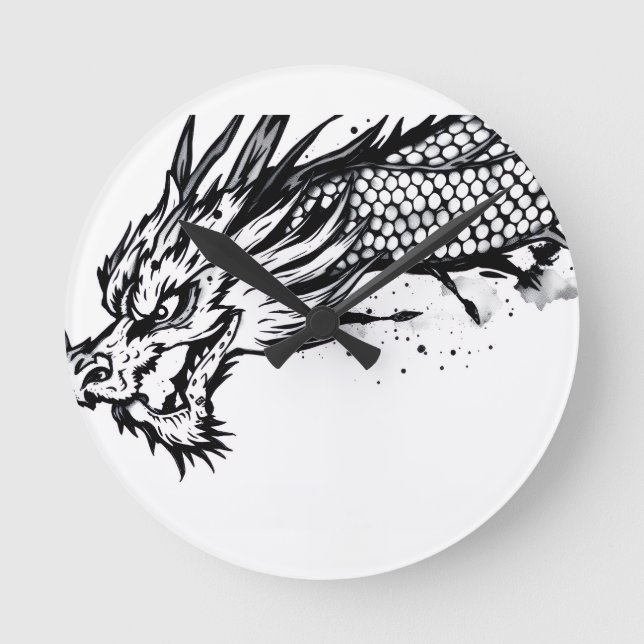 Schatten-Schuppen-Drache Runde Wanduhr (Vorderseite)