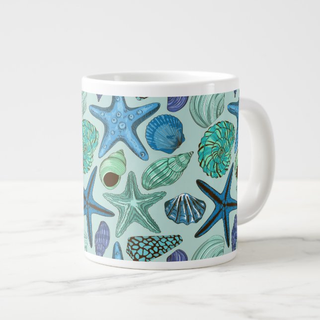 Schatten von Blauen Muscheln und Sternen Jumbo-Tasse (Vorderseite Rechts)