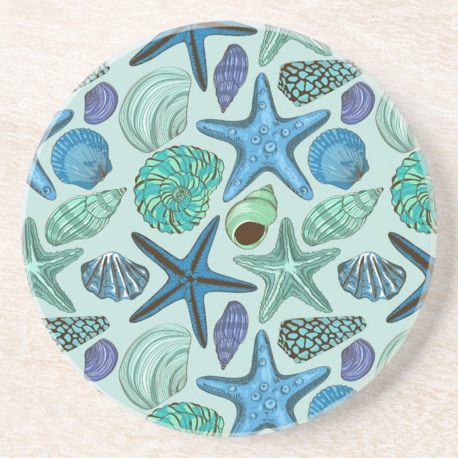 Schatten von Blauen Muscheln und Sternen Sandstein Untersetzer (Vorne)