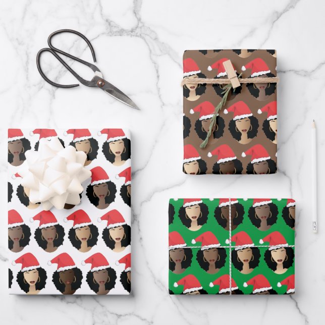 Schatten von Melanin, Schwarze Frauen, Weihnachtsm Geschenkpapier Set (Vorderseite)