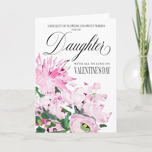 Schatten von Pink Floral Bouquet Valentine Tochter Karte (Vorderseite)