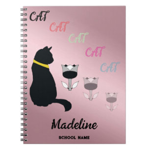 Schattenbild Schwarze Katze Text ändern & Blumen-D Notizblock