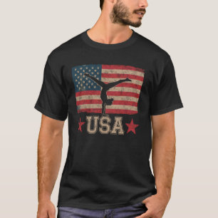 Schattenbild Weibliche Turnerin US-Flagge Mädchen  T-Shirt