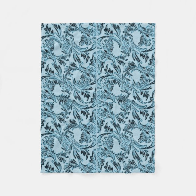 Schattenblaue Blätter Fleecedecke (Vorderseite)