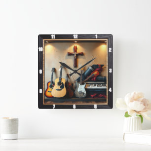 Schattenbox für Musikinstrumente Quadratische Wanduhr