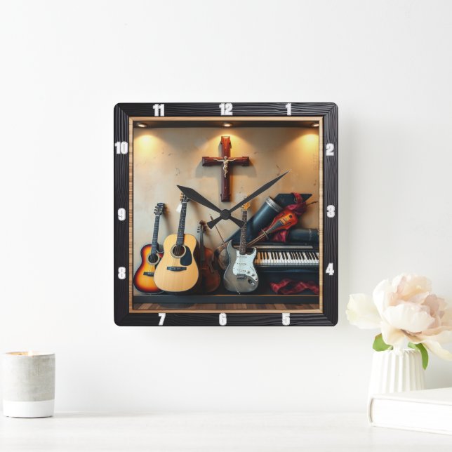 Schattenbox für Musikinstrumente Quadratische Wanduhr (Zuhause)