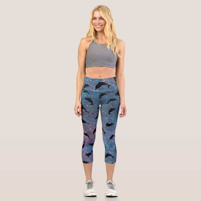 Schattenhai-Wal in Gradientengalaxie Capri Leggings (Vorderseite)