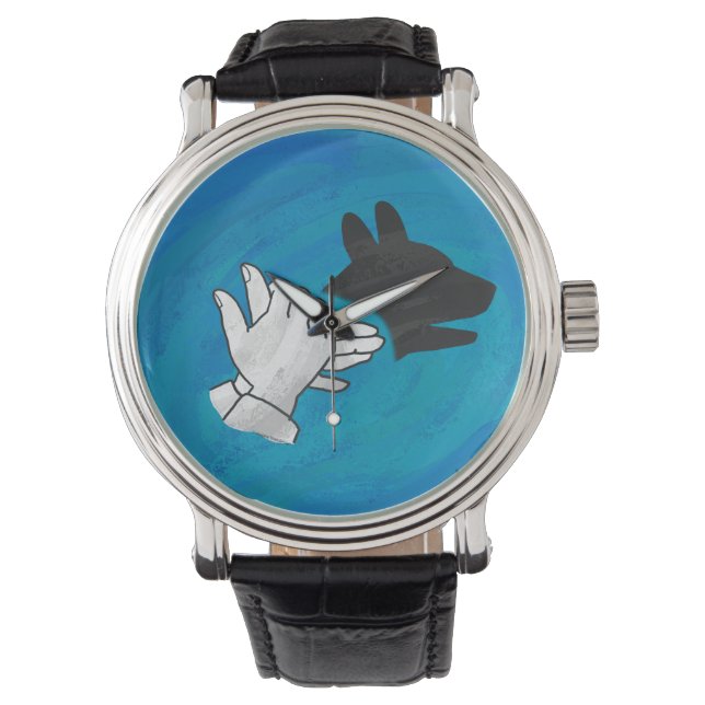 Schattenhund auf blau armbanduhr (Vorderseite)