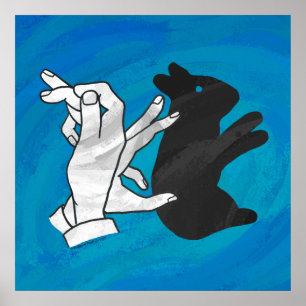 Schattenkaninchen auf Blau Poster