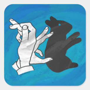 Schattenkaninchen auf blau quadratischer aufkleber