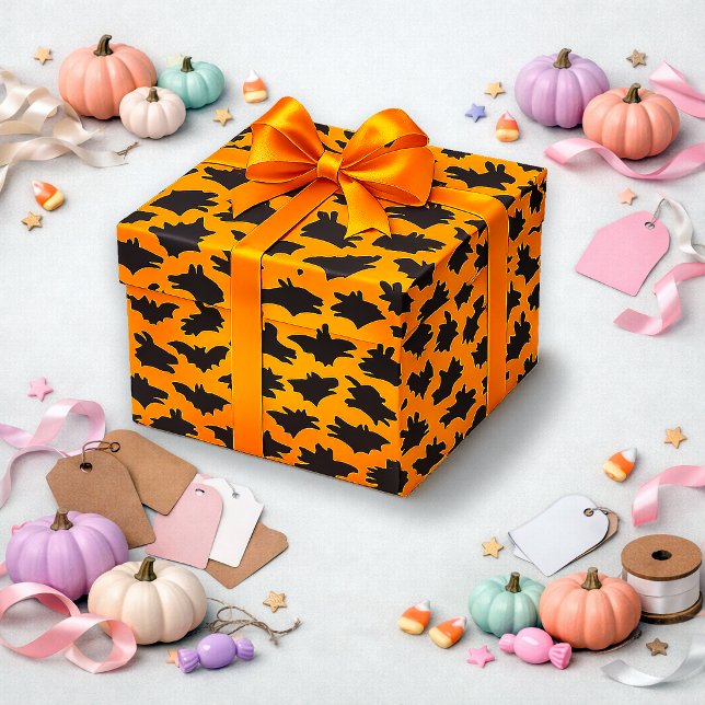 Schattenpuppet Orange Halloween-Fledermausmuster  Geschenkpapier (Von Creator hochgeladen)