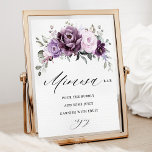 Schattierungen des Lila Brautparty Mimosa Bar Poster<br><div class="desc">Das elegante und moderne Blumenschild mimosa im Mittelsommer zeigt ein Bouquet von Rose in Aquarelltönen in lila Pflaumen, staubige Rose, staubige Rosa, Lila, Salbei mit üppig grünen botanischen Blätter und Eukalyptus. Weitere passende Designs und Variationen finden Sie in meinem "Blitzweddingpaperie" Shop. Und zögern Sie nicht, mich für weitere Anpassungen oder...</div>