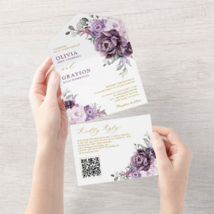 Schattierungen Lila Blooms Gold-Blütenhochzeit All In One Einladung