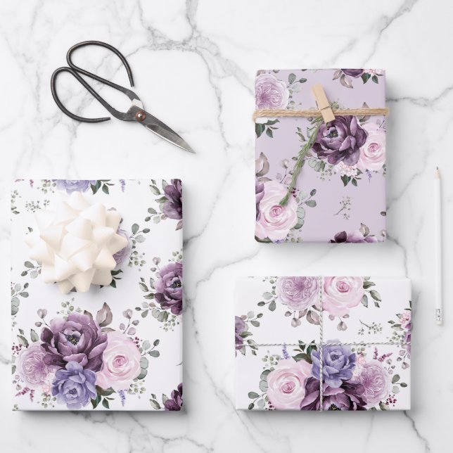 Schattierungen Lila blutiger blutiger Hochzeiten Geschenkpapier Set (Vorderseite)