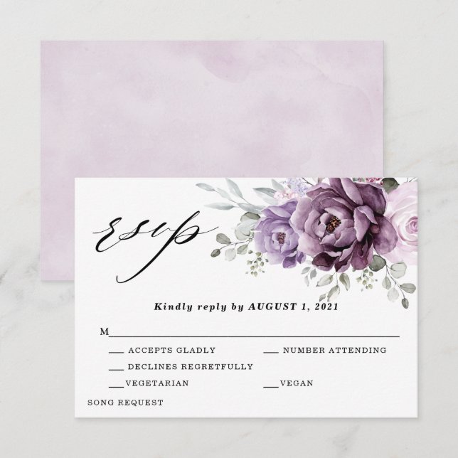 Schattierungen Lila blutiger blutiger Hochzeiten RSVP Karte (Vorne/Hinten)