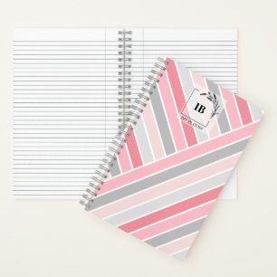 Schattierungen Rosa Gestreiftes Monogramm Notizbuch