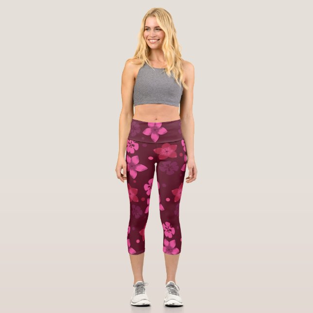 Schattierungen rosa hawaiianischer Print-Yoga-Legg Capri Leggings (Vorderseite)
