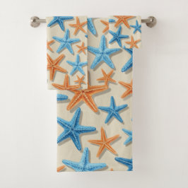 SCHATTIERUNGEN VON BLAU & ORANGE TROPISCHER SEESTE BADHANDTUCH SET