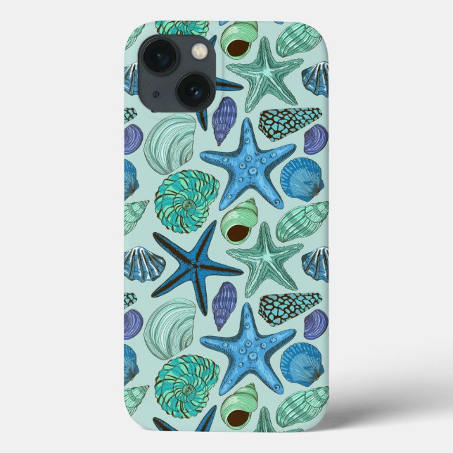 Schattierungen von blauen Muscheln und Sternengefl Case-Mate iPhone Hülle (Rückseite)