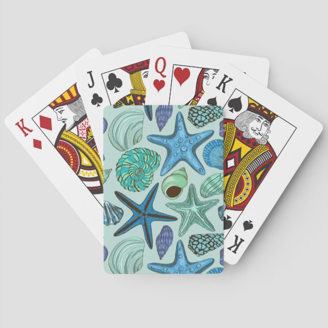 Schattierungen von blauen Muscheln und Sternengefl Spielkarten (Rückseite)