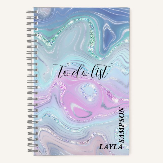 Schattierungen von blauen und Lila Wirbel mit Glit Notizbuch (Vorderseite)