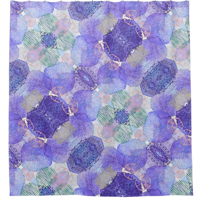 Schattierungen von Lavendel und grünen Abstrakten  Duschvorhang (Vorderseite)