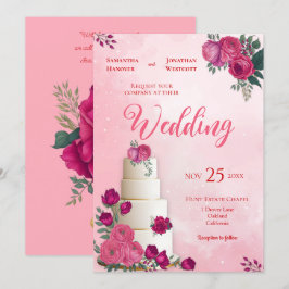 Schattierungen von Magenta Rosa Moderne Hochzeit Einladung