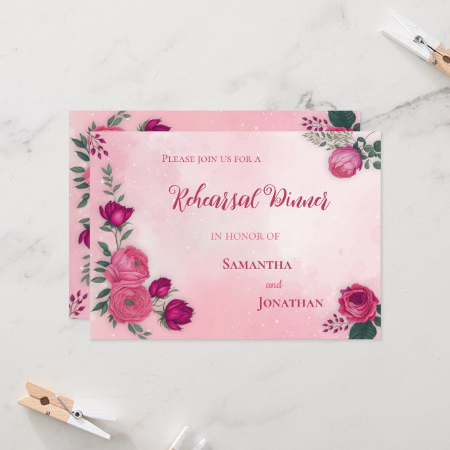 Schattierungen von Magenta Rosa Modernes Abendesse Einladung (Vorderseite/Rückseite Beispiel)