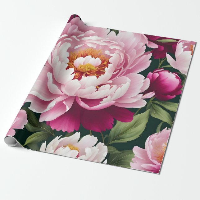 Schattierungen von rosa Peonies Geschenkpapier (Ungerollt)