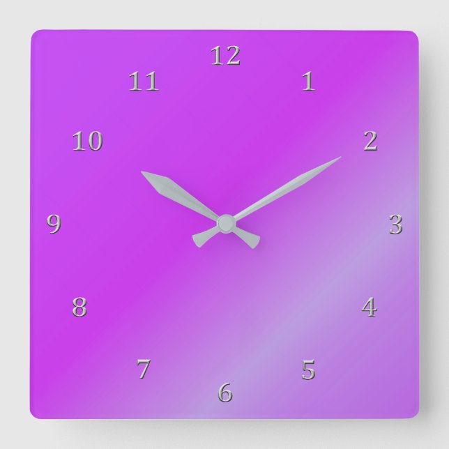 Schattige Lila Wine Magenta Gradient Gray Numbers Quadratische Wanduhr (Vorderseite)