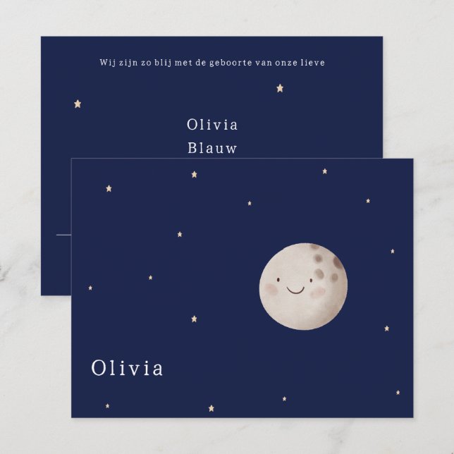 Schattige Maan en Sterren Nacht Baby Geboorte Postkarte (Vorne/Hinten)