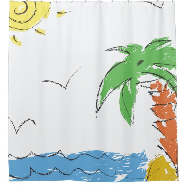 Schatz Strand mit Palmen Duschvorhang (Vorderseite)