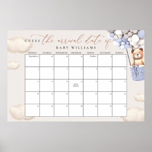 Schätze den Geburtstermin Kalender Blau Grauer Bär Poster