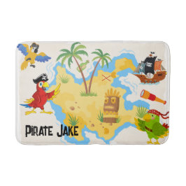 Schatzinsel mit Piratennamen und Papageien Badematte
