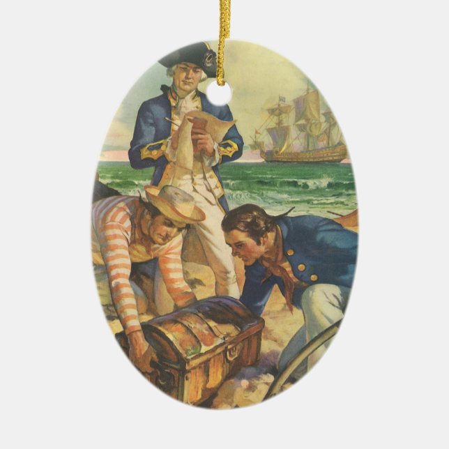 Schatzinsel, Piraten der Vintagen Märchen Keramik Ornament (Vorne)
