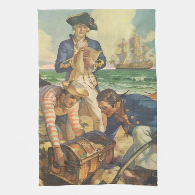Schatzinsel, Piraten der Vintagen Märchen Küchentuch (Vertikal)