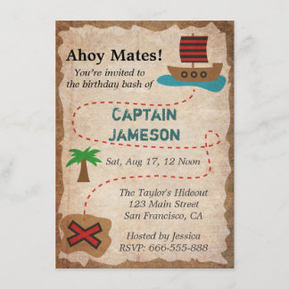 Schatzkarte, Pirate Theme Geburtstagsparty Einladung
