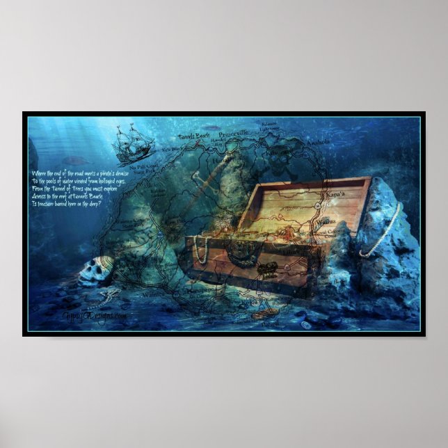 Schatzkarte von Kauai, Hawaii Poster (Vorne)