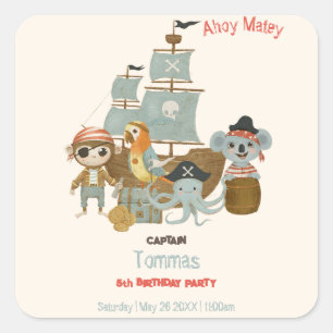 Schatzsucher Pirate Birthday Quadratischer Aufkleber