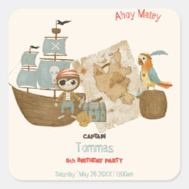 Schatzsucher Pirate Birthday Quadratischer Aufkleber