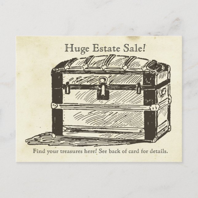 Schatztruhe Anwesen Verkauf Rummage Trunk Postkarte (Vorderseite)