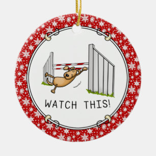 Schau dir das an! Hund - Agility lustig schwingend Keramik Ornament