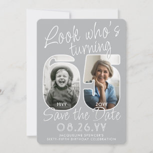 Schau mal, wer 65 ist Moderne Foto-Nummern Geburts Save The Date